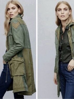 Free People Women’s Olive Green Military-Style Long Jacket